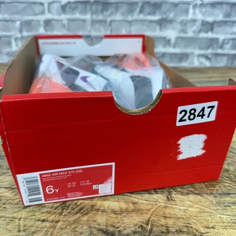 Nike Air Max 270 GS White Black Total Orange Vivid Purple FD0299-100 Youth Sz 6Y